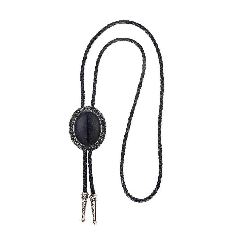 KECOL Fashion Western Native American Handmade Bola tie Vintage Emerald Stone Bolo Tie (Black) - Image 2